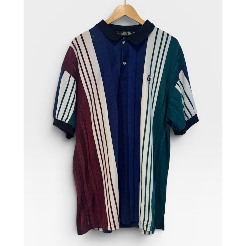 Vintage Knights of the Round Table Polo Shirt XLT Colorblock Striped 90s